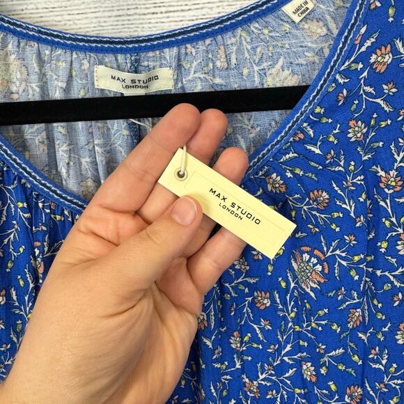 Max Studio Plus Size Blue Ruffle Flutter Sleeve Floral Mini Spring Dress Size 2X - Picture 5 of 8